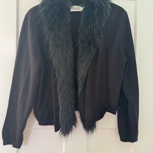 Eliza J Black Sweater with Faux Fur Collar